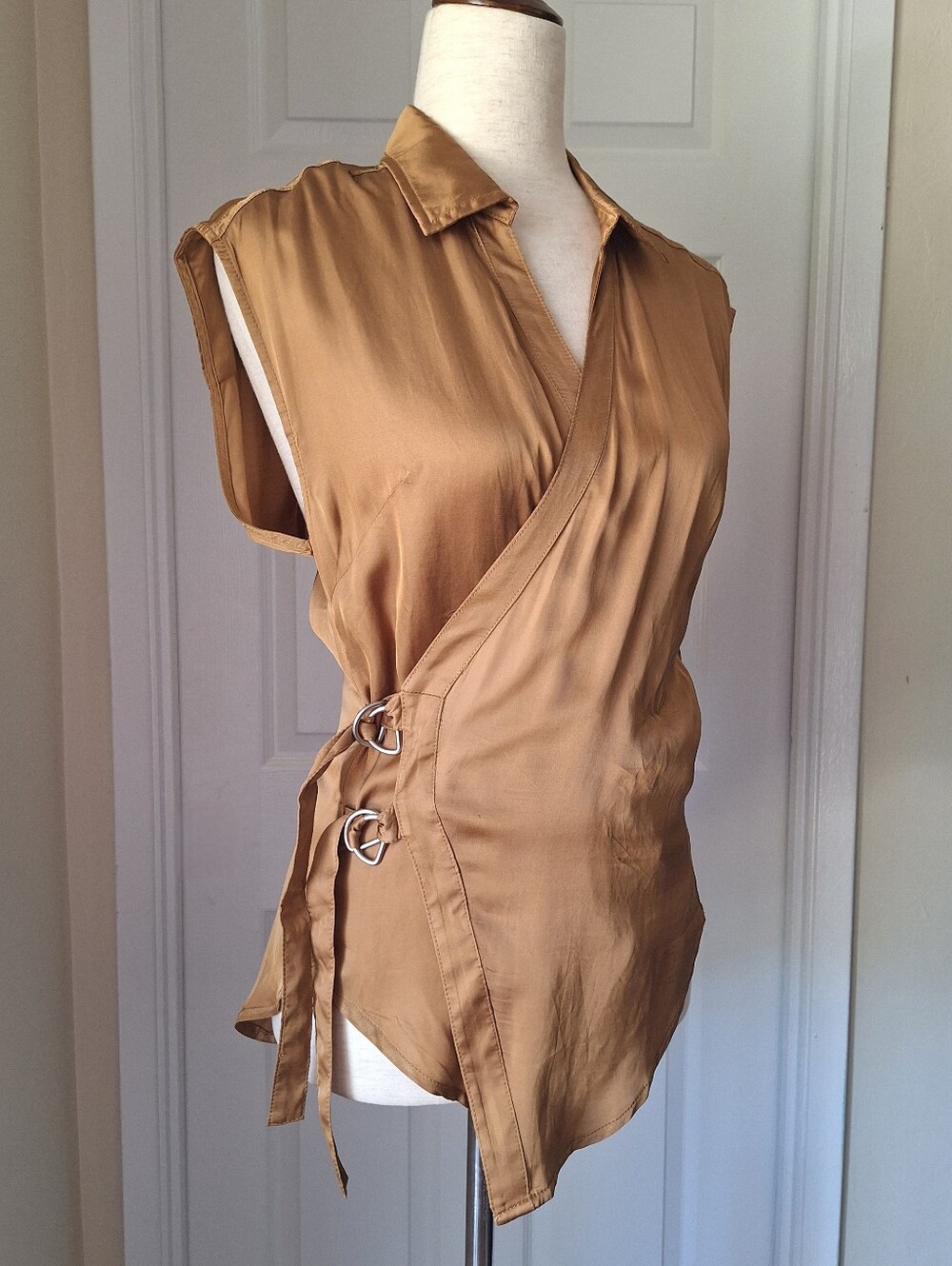 Anthropologie Short Sleeve Sash Belt Wrap Top - Picture 7 of 14